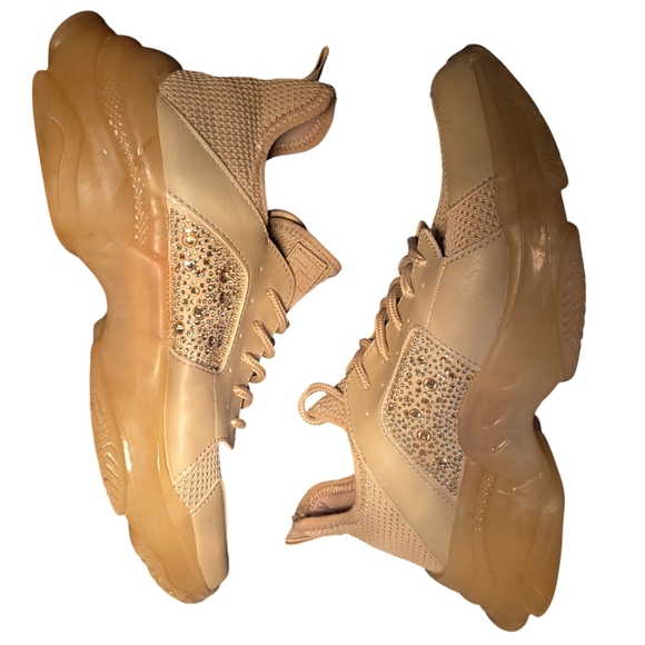 STEVE MADDEN VANCE Nude Blush Low-top Sneakers Rhinestones Women size 9M - Picture 3 of 13